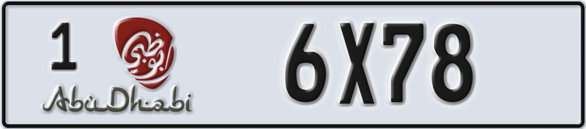 abu dhabi License Plate Number 6X78 Code 1