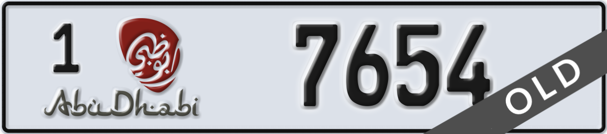abu dhabi License Plate Number 7654 Code 1