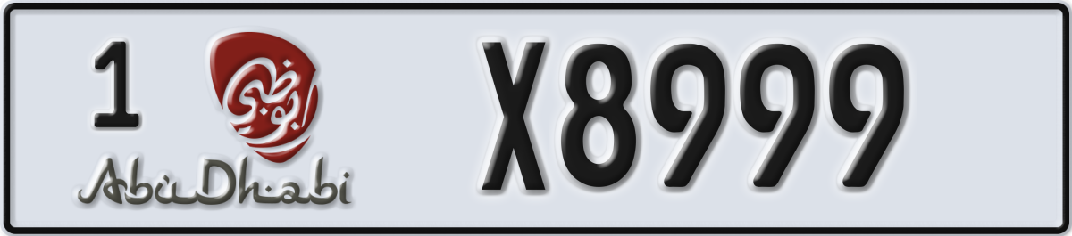 abu dhabi License Plate Number X8999 Code 1