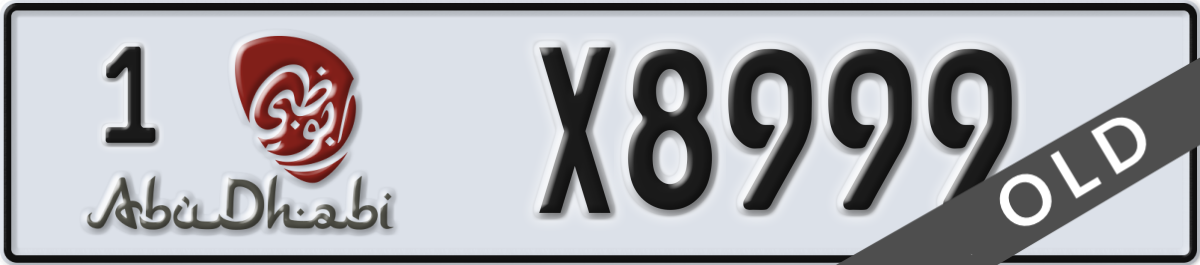 abu dhabi License Plate Number X8999 Code 1