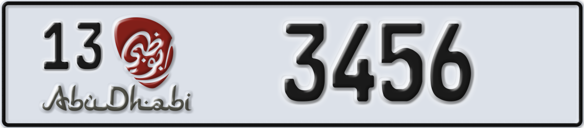 abu dhabi License Plate Number 3456 Code 13