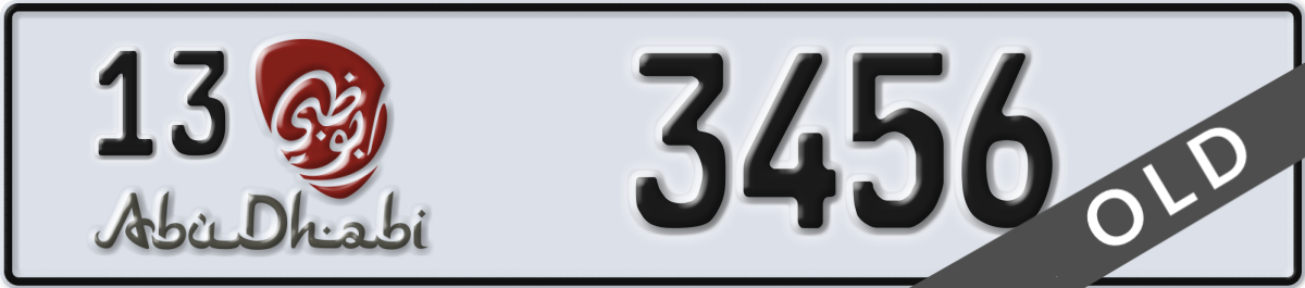 abu dhabi License Plate Number 3456 Code 13