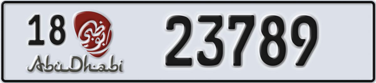 abu dhabi License Plate Number 23789 Code 18