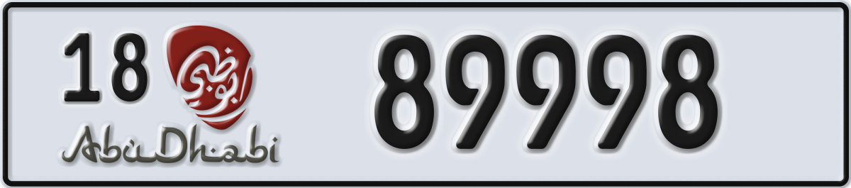 abu dhabi License Plate Number 89998 Code 18