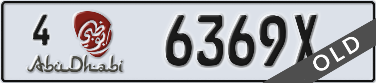 abu dhabi License Plate Number 6369X Code 4