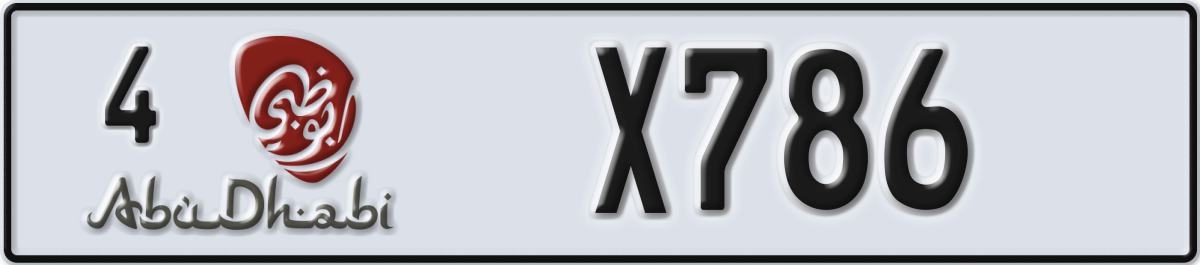 abu dhabi License Plate Number X786 Code 4
