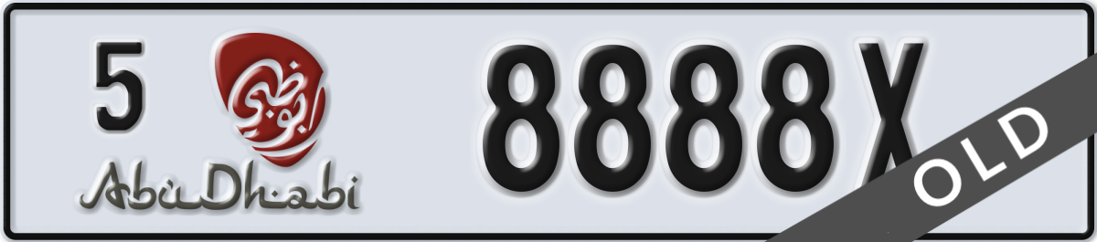 abu dhabi License Plate Number 8888X Code 5