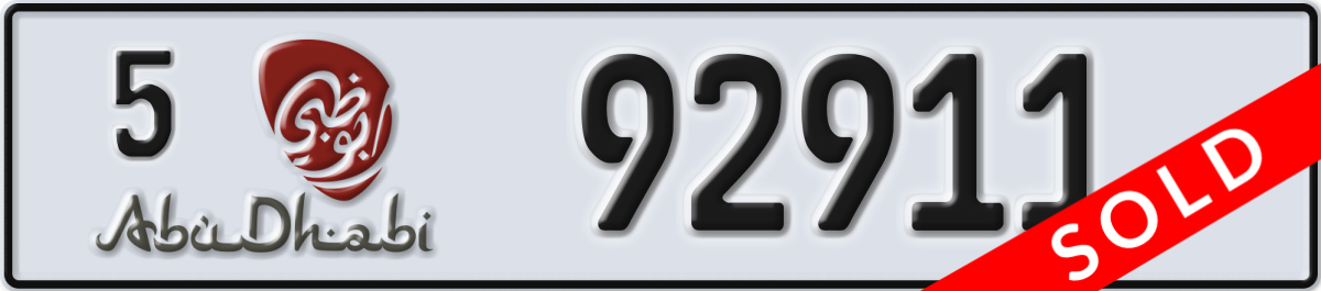 abu dhabi License Plate Number 92911 Code 5