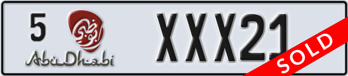 abu dhabi License Plate Number XXX21 Code 5