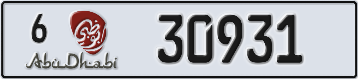 abu dhabi License Plate Number 30931 Code 6