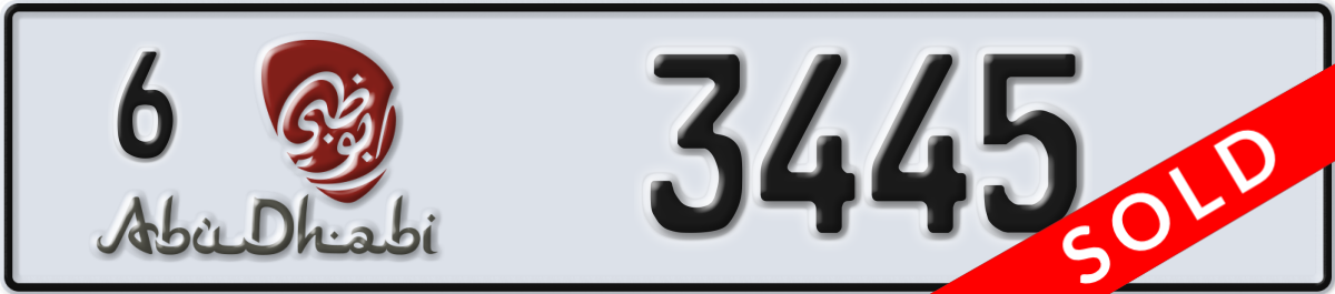 abu dhabi License Plate Number 3445 Code 6