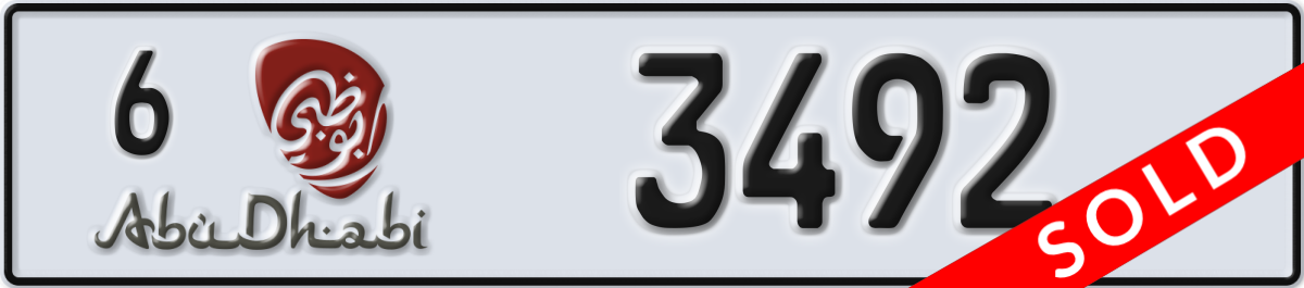 abu dhabi License Plate Number 3492 Code 6