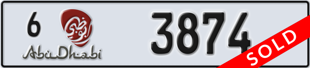 abu dhabi License Plate Number 3874 Code 6