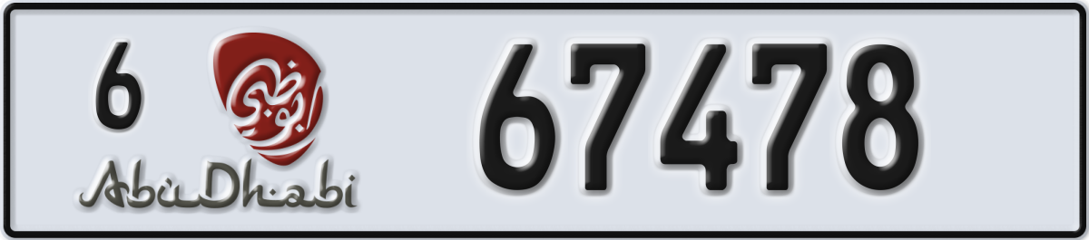 abu dhabi License Plate Number 67478 Code 6