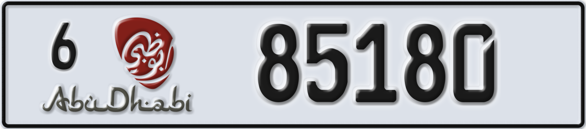 abu dhabi License Plate Number 85180 Code 6