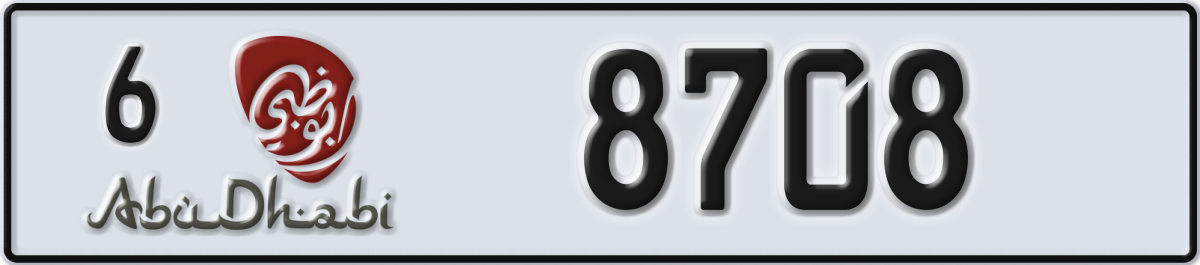 abu dhabi License Plate Number 8708 Code 6