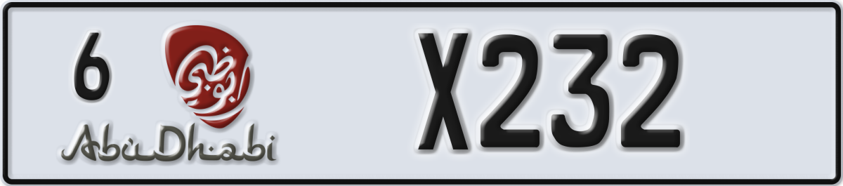 abu dhabi License Plate Number X232 Code 6