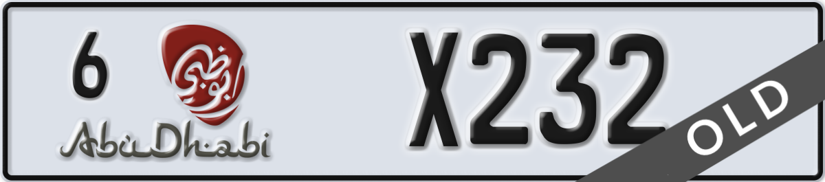 abu dhabi License Plate Number X232 Code 6