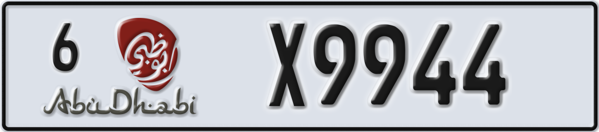 abu dhabi License Plate Number X9944 Code 6