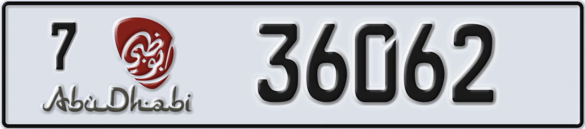 abu dhabi License Plate Number 36062 Code 7