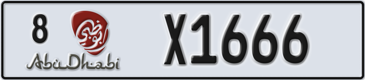abu dhabi License Plate Number X1666 Code 8