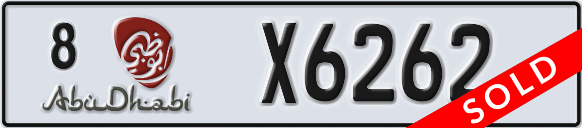 abu dhabi License Plate Number X6262 Code 8