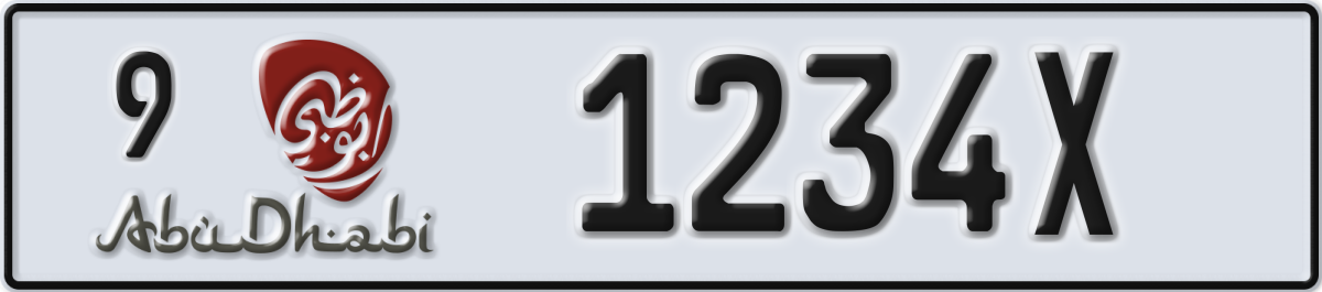 abu dhabi License Plate Number 1234X Code 9