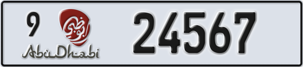 abu dhabi License Plate Number 24567 Code 9
