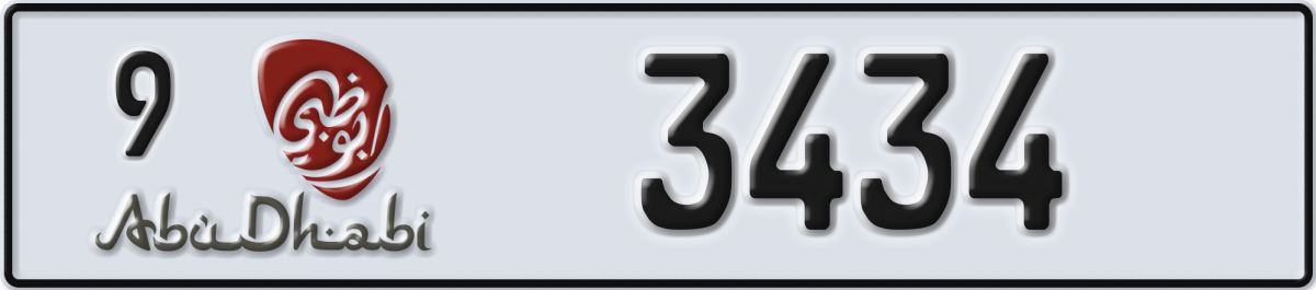 abu dhabi License Plate Number 3434 Code 9