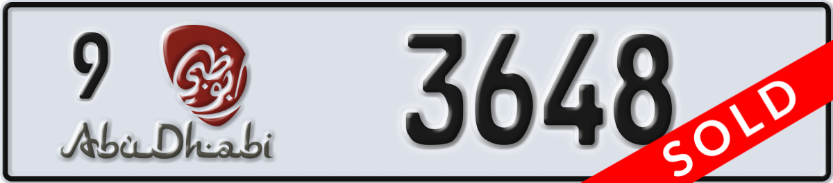 abu dhabi License Plate Number 3648 Code 9