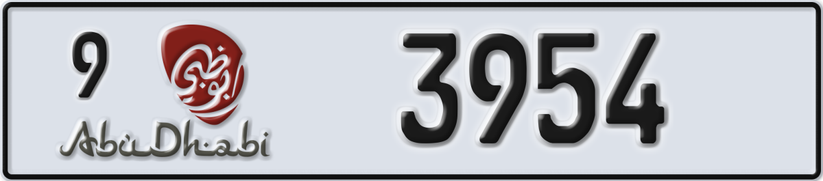 abu dhabi License Plate Number 3954 Code 9