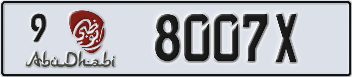 abu dhabi License Plate Number 8007X Code 9