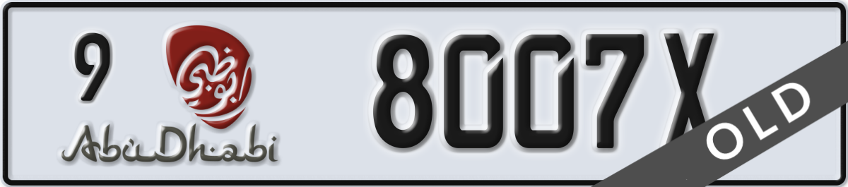 abu dhabi License Plate Number 8007X Code 9