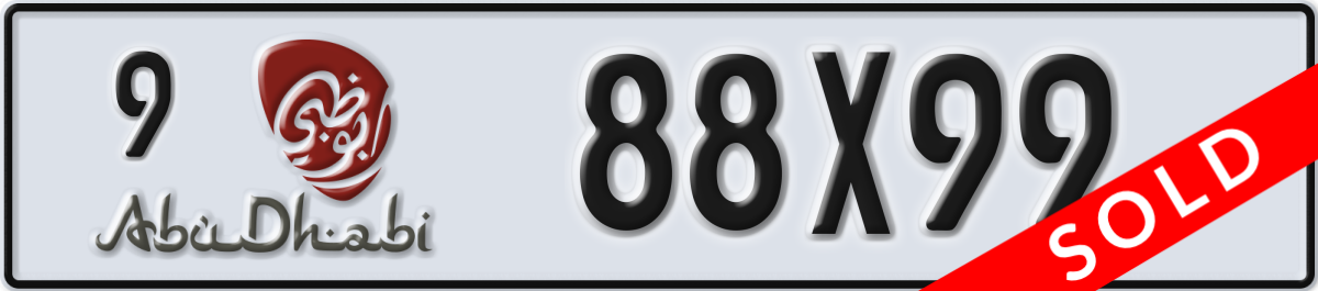 abu dhabi License Plate Number 88X99 Code 9