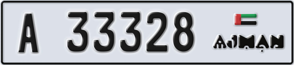 ajman License Plate Number 33328 Code A