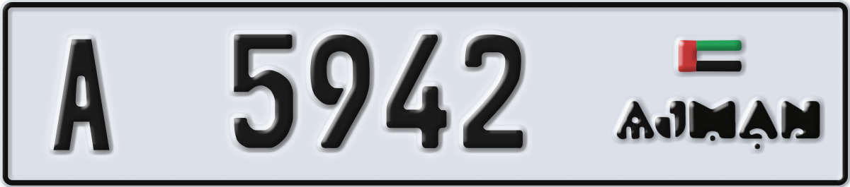 ajman License Plate Number 5942 Code A