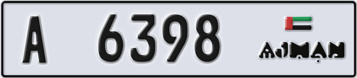 ajman License Plate Number 6398 Code A