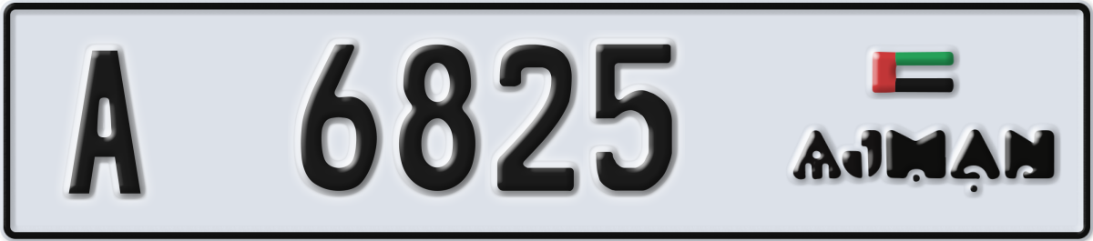 ajman License Plate Number 6825 Code A