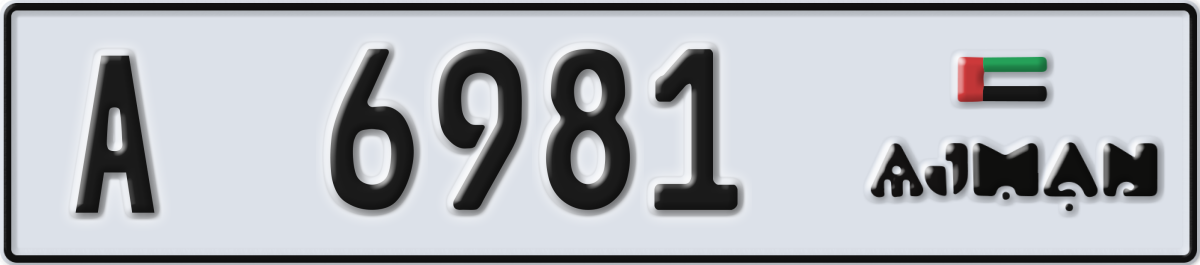 ajman License Plate Number 6981 Code A