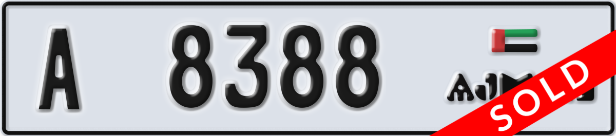 ajman License Plate Number 8388 Code A