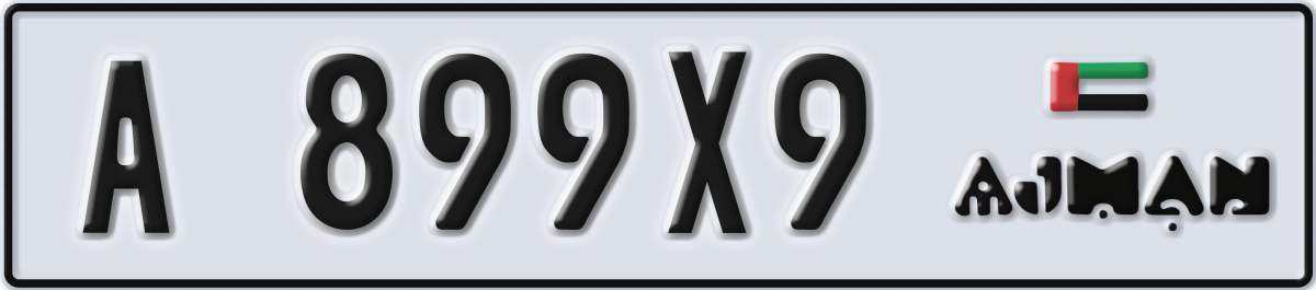 ajman License Plate Number 899X9 Code A