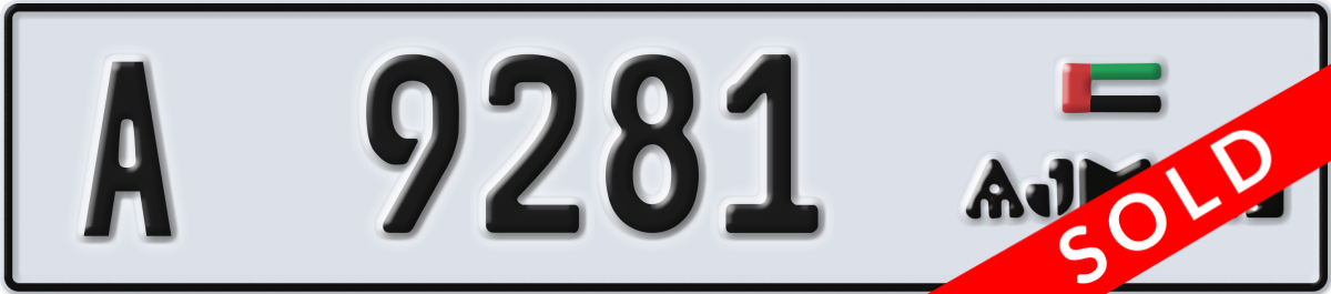 ajman License Plate Number 9281 Code A