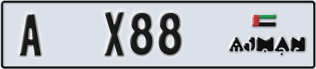ajman License Plate Number X88 Code A