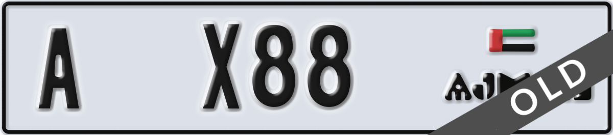 ajman License Plate Number X88 Code A
