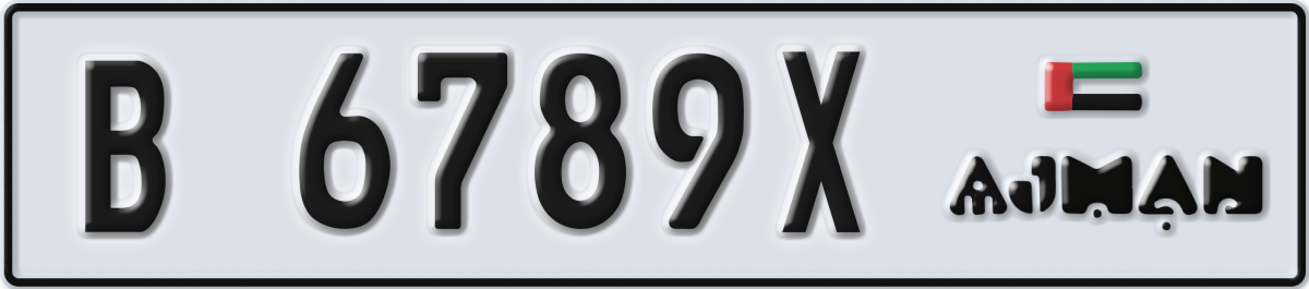 ajman License Plate Number 6789X Code B