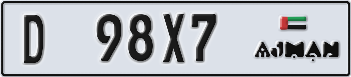 ajman License Plate Number 98X7 Code D