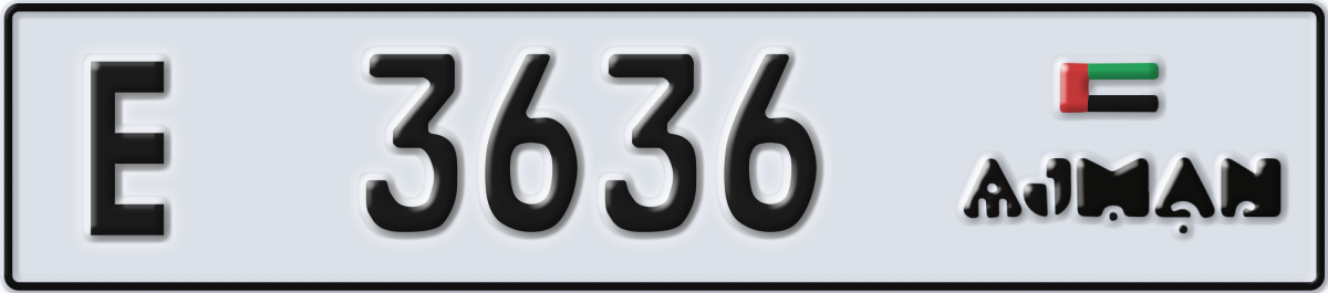 ajman License Plate Number 3636 Code E