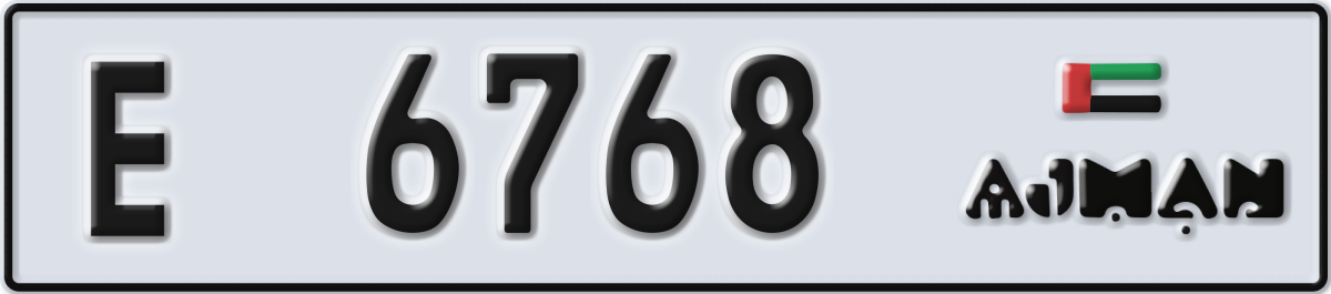 ajman License Plate Number 6768 Code E