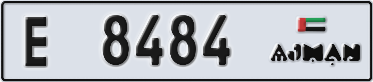 ajman License Plate Number 8484 Code E