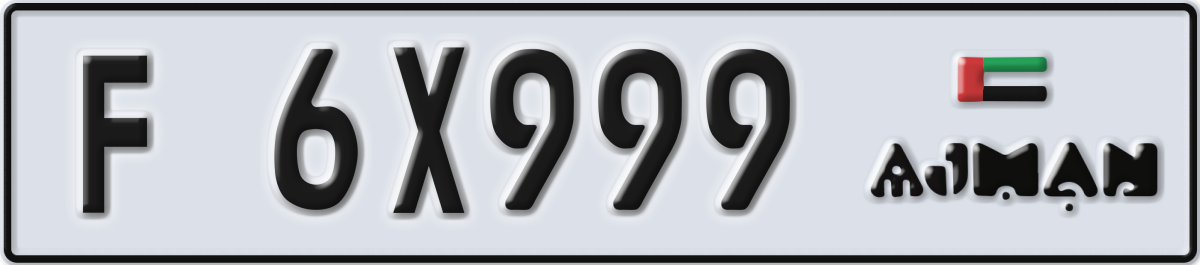 ajman License Plate Number 6X999 Code F